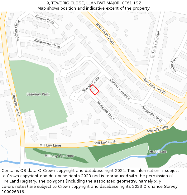 9, TEWDRIG CLOSE, LLANTWIT MAJOR, CF61 1SZ: Location map and indicative extent of plot