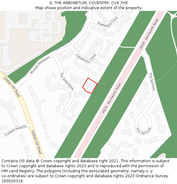 9, THE ARBORETUM, COVENTRY, CV4 7HX: Location map and indicative extent of plot