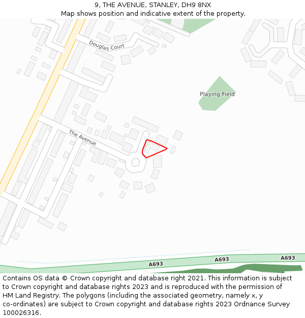 9, THE AVENUE, STANLEY, DH9 8NX: Location map and indicative extent of plot