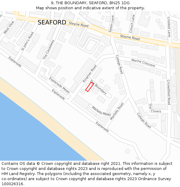 9, THE BOUNDARY, SEAFORD, BN25 1DG: Location map and indicative extent of plot