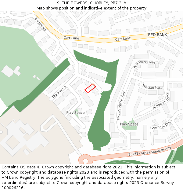 9, THE BOWERS, CHORLEY, PR7 3LA: Location map and indicative extent of plot