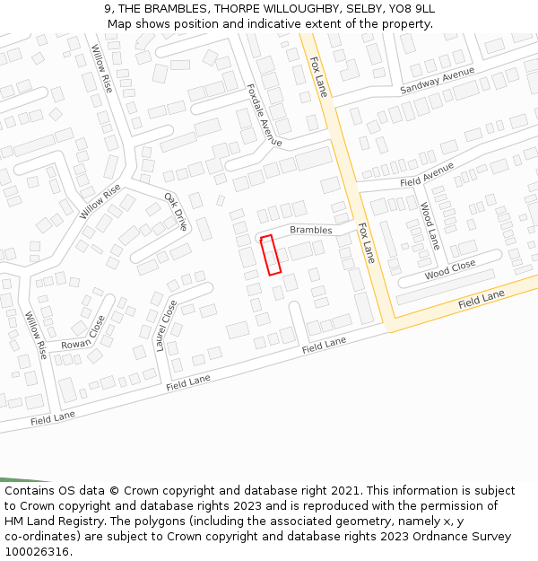 9, THE BRAMBLES, THORPE WILLOUGHBY, SELBY, YO8 9LL: Location map and indicative extent of plot