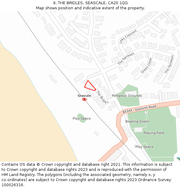 9, THE BRIDLES, SEASCALE, CA20 1QG: Location map and indicative extent of plot