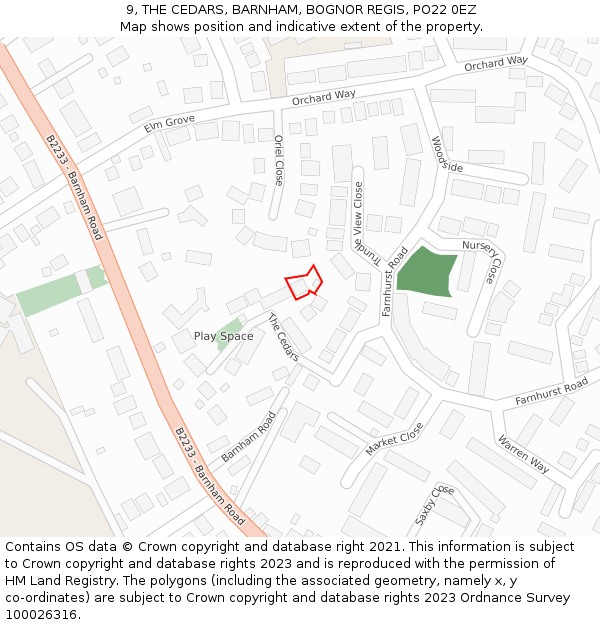 9, THE CEDARS, BARNHAM, BOGNOR REGIS, PO22 0EZ: Location map and indicative extent of plot