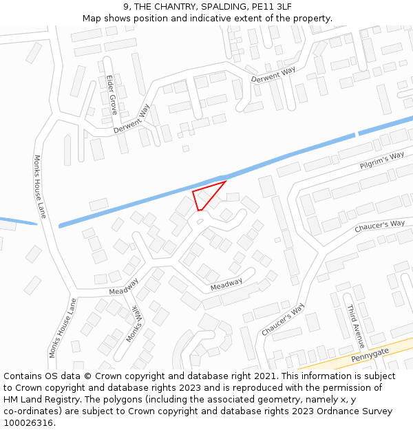 9, THE CHANTRY, SPALDING, PE11 3LF: Location map and indicative extent of plot