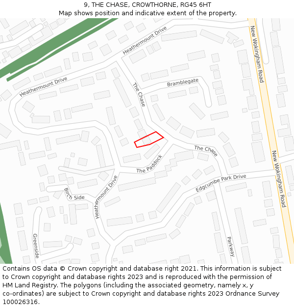 9, THE CHASE, CROWTHORNE, RG45 6HT: Location map and indicative extent of plot