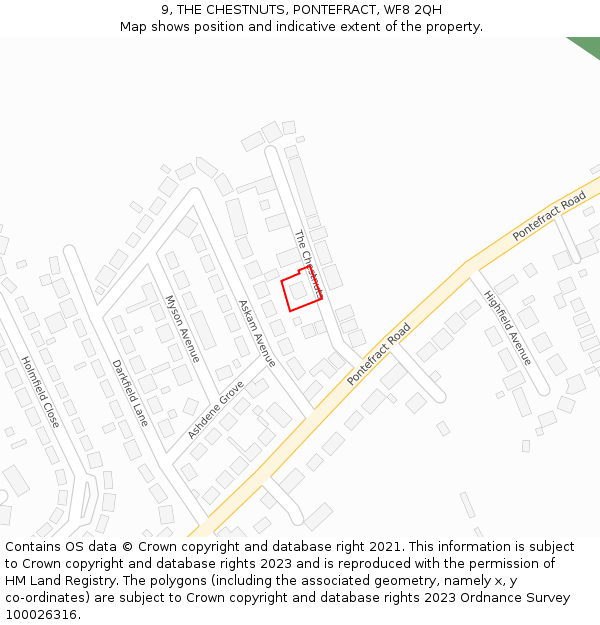 9, THE CHESTNUTS, PONTEFRACT, WF8 2QH: Location map and indicative extent of plot