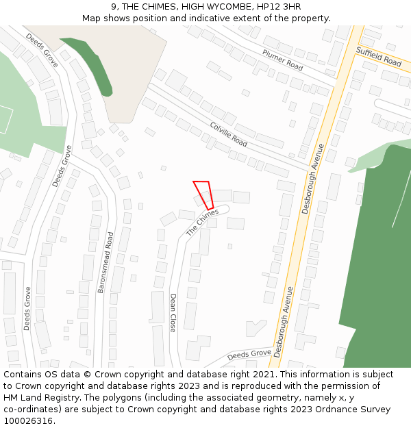 9, THE CHIMES, HIGH WYCOMBE, HP12 3HR: Location map and indicative extent of plot