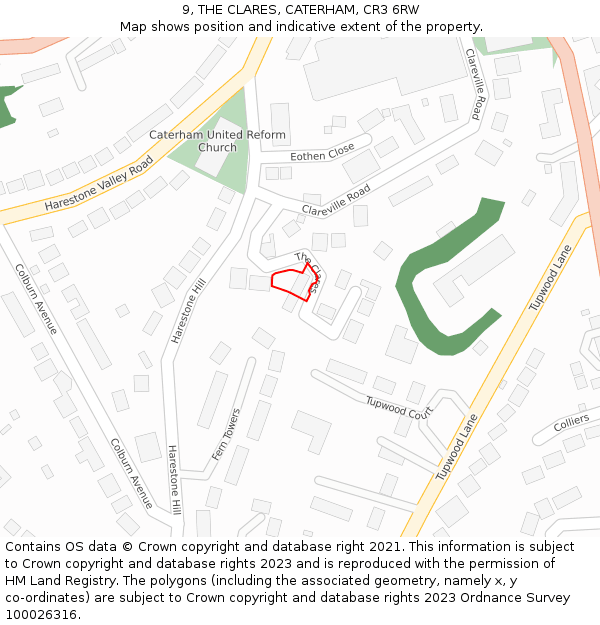 9, THE CLARES, CATERHAM, CR3 6RW: Location map and indicative extent of plot