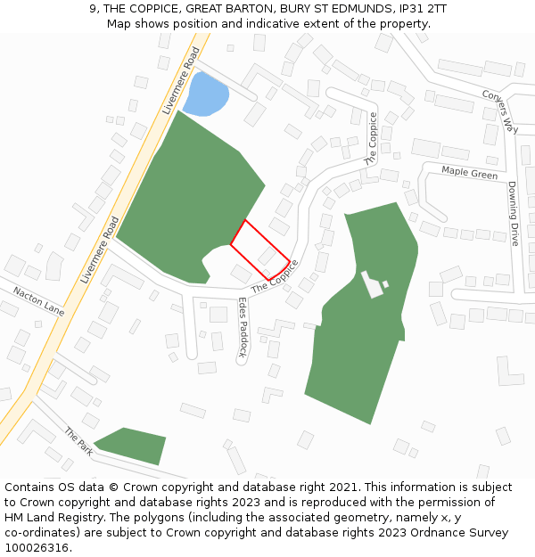 9, THE COPPICE, GREAT BARTON, BURY ST EDMUNDS, IP31 2TT: Location map and indicative extent of plot