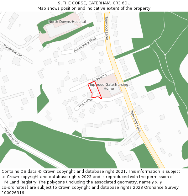 9, THE COPSE, CATERHAM, CR3 6DU: Location map and indicative extent of plot