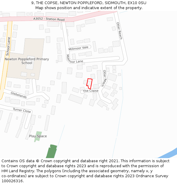 9, THE COPSE, NEWTON POPPLEFORD, SIDMOUTH, EX10 0SU: Location map and indicative extent of plot