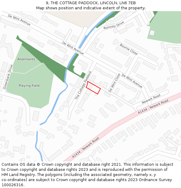 9, THE COTTAGE PADDOCK, LINCOLN, LN6 7EB: Location map and indicative extent of plot