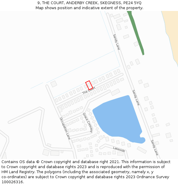 9, THE COURT, ANDERBY CREEK, SKEGNESS, PE24 5YQ: Location map and indicative extent of plot