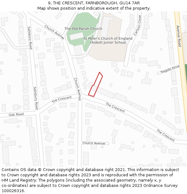 9, THE CRESCENT, FARNBOROUGH, GU14 7AR: Location map and indicative extent of plot