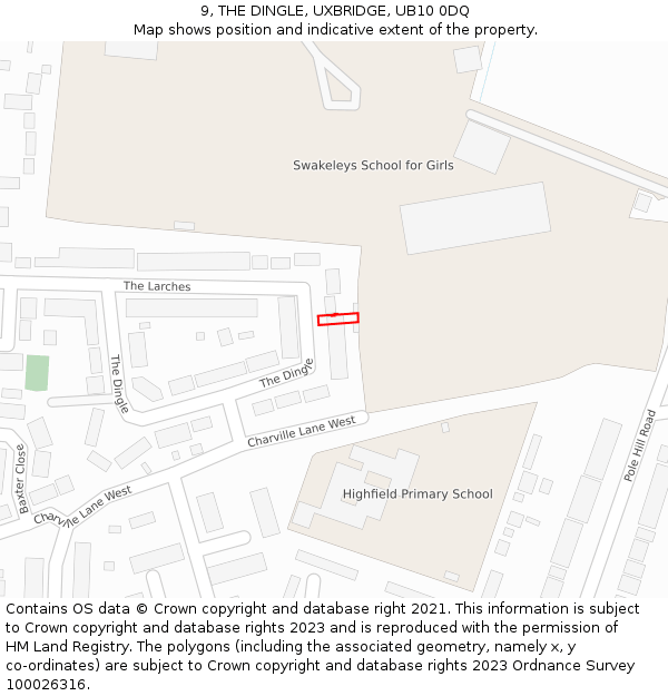 9, THE DINGLE, UXBRIDGE, UB10 0DQ: Location map and indicative extent of plot