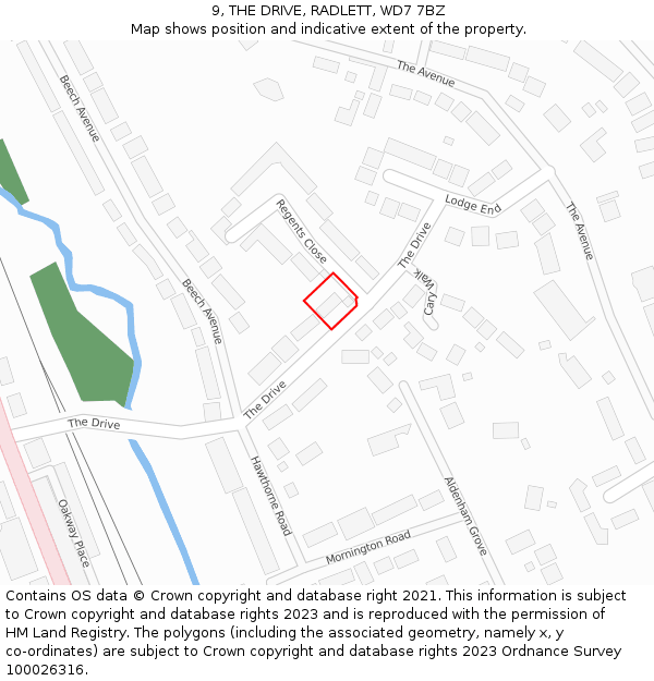 9, THE DRIVE, RADLETT, WD7 7BZ: Location map and indicative extent of plot