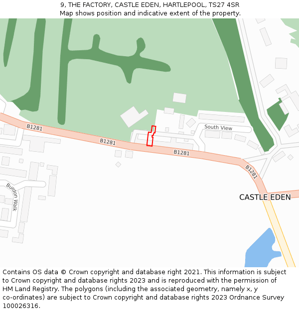 9, THE FACTORY, CASTLE EDEN, HARTLEPOOL, TS27 4SR: Location map and indicative extent of plot