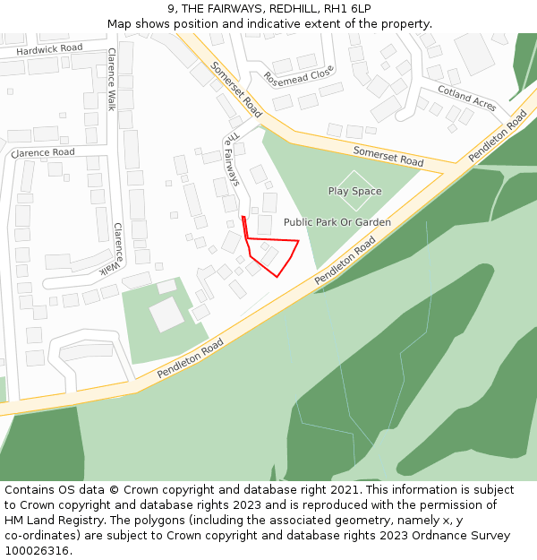 9, THE FAIRWAYS, REDHILL, RH1 6LP: Location map and indicative extent of plot
