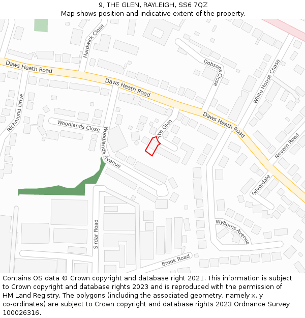 9, THE GLEN, RAYLEIGH, SS6 7QZ: Location map and indicative extent of plot