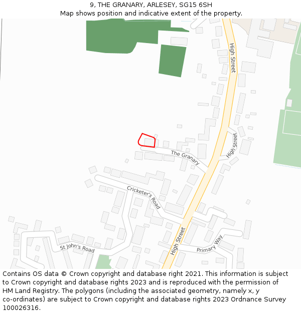 9, THE GRANARY, ARLESEY, SG15 6SH: Location map and indicative extent of plot