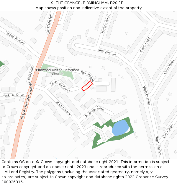 9, THE GRANGE, BIRMINGHAM, B20 1BH: Location map and indicative extent of plot