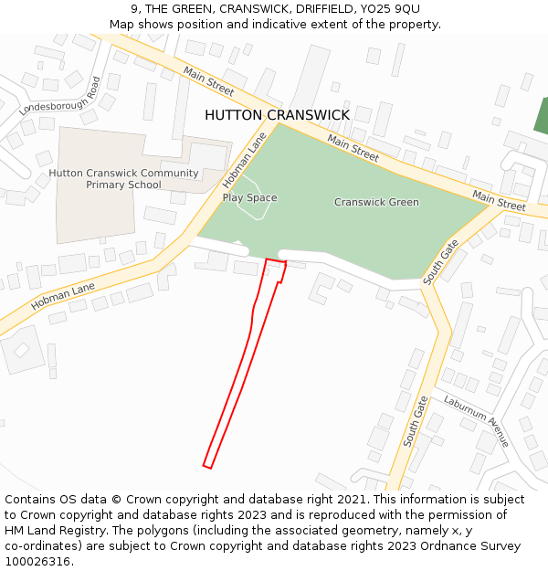 9, THE GREEN, CRANSWICK, DRIFFIELD, YO25 9QU: Location map and indicative extent of plot