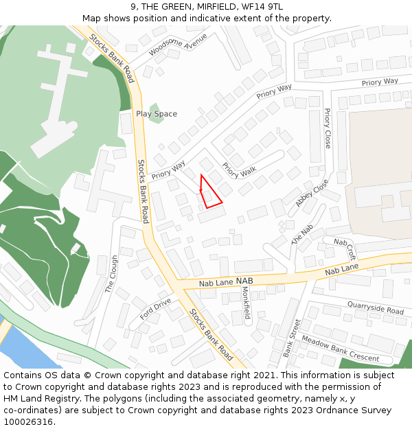 9, THE GREEN, MIRFIELD, WF14 9TL: Location map and indicative extent of plot