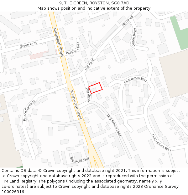 9, THE GREEN, ROYSTON, SG8 7AD: Location map and indicative extent of plot