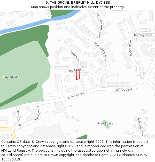 9, THE GROVE, BRIERLEY HILL, DY5 3ES: Location map and indicative extent of plot