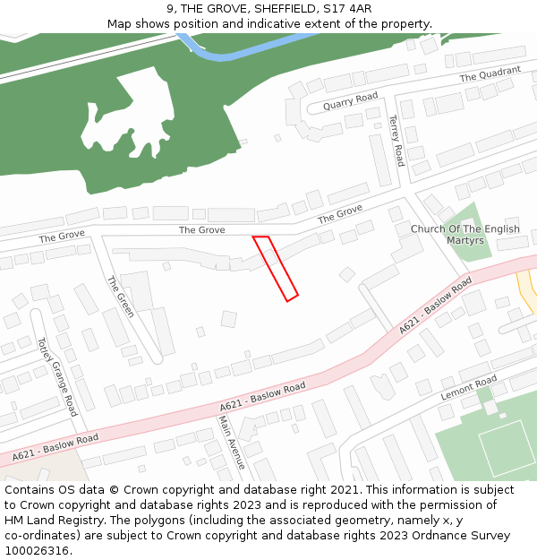 9, THE GROVE, SHEFFIELD, S17 4AR: Location map and indicative extent of plot