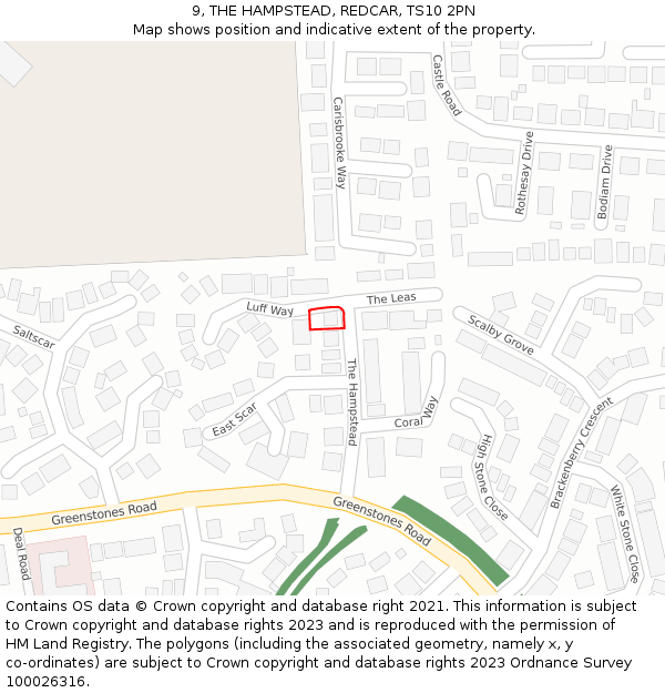 9, THE HAMPSTEAD, REDCAR, TS10 2PN: Location map and indicative extent of plot