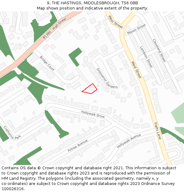 9, THE HASTINGS, MIDDLESBROUGH, TS6 0BB: Location map and indicative extent of plot
