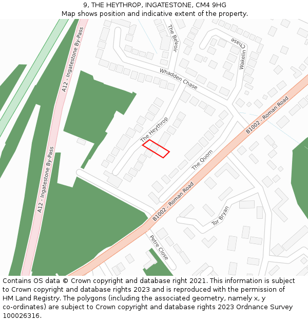 9, THE HEYTHROP, INGATESTONE, CM4 9HG: Location map and indicative extent of plot