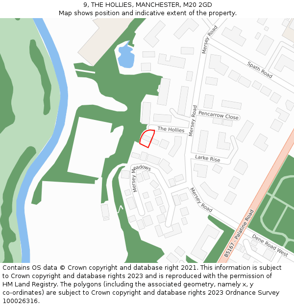 9, THE HOLLIES, MANCHESTER, M20 2GD: Location map and indicative extent of plot