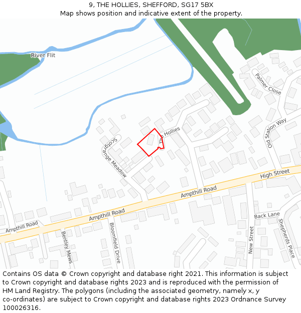 9, THE HOLLIES, SHEFFORD, SG17 5BX: Location map and indicative extent of plot