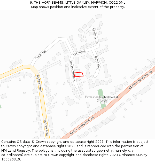 9, THE HORNBEAMS, LITTLE OAKLEY, HARWICH, CO12 5NL: Location map and indicative extent of plot