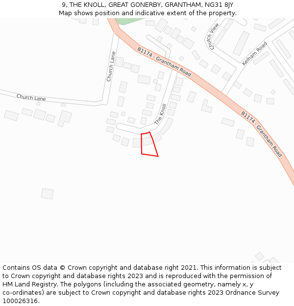 9, THE KNOLL, GREAT GONERBY, GRANTHAM, NG31 8JY: Location map and indicative extent of plot