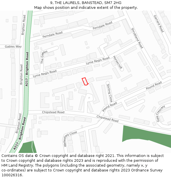 9, THE LAURELS, BANSTEAD, SM7 2HG: Location map and indicative extent of plot