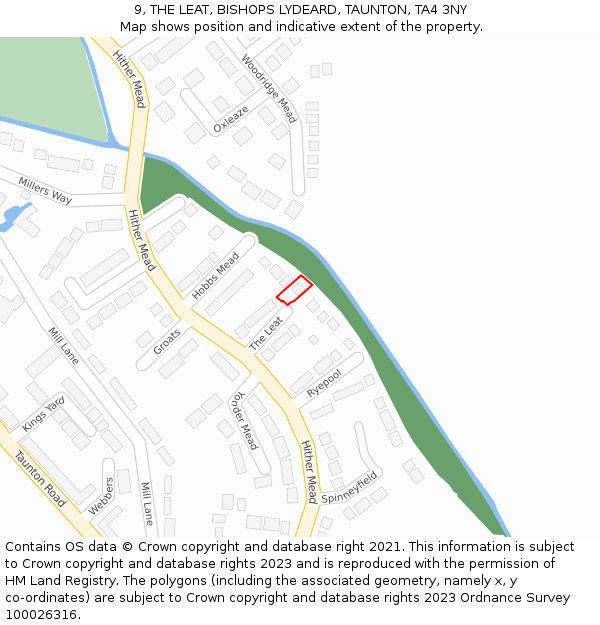 9, THE LEAT, BISHOPS LYDEARD, TAUNTON, TA4 3NY: Location map and indicative extent of plot