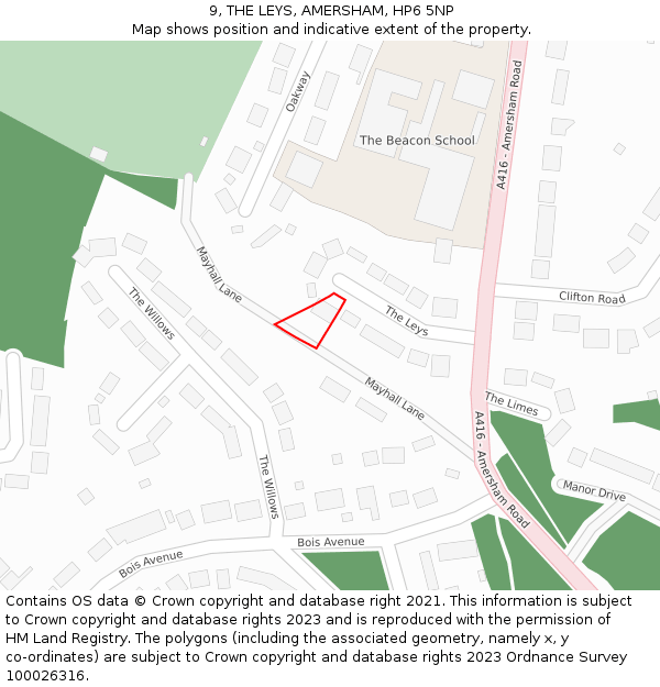 9, THE LEYS, AMERSHAM, HP6 5NP: Location map and indicative extent of plot