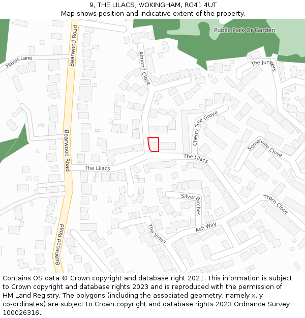 9, THE LILACS, WOKINGHAM, RG41 4UT: Location map and indicative extent of plot