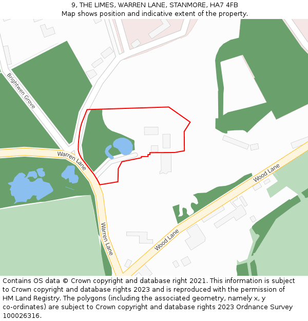 9, THE LIMES, WARREN LANE, STANMORE, HA7 4FB: Location map and indicative extent of plot