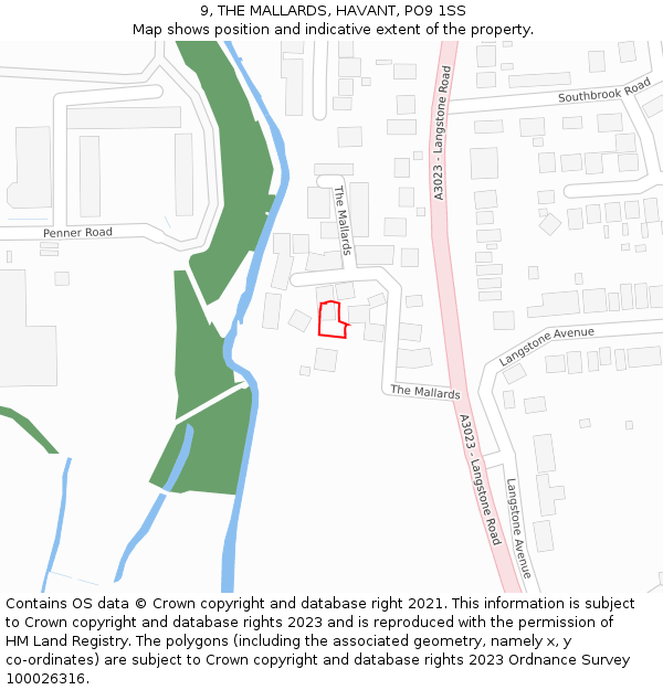 9, THE MALLARDS, HAVANT, PO9 1SS: Location map and indicative extent of plot