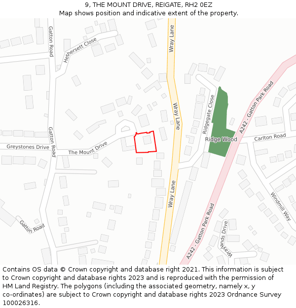 9, THE MOUNT DRIVE, REIGATE, RH2 0EZ: Location map and indicative extent of plot
