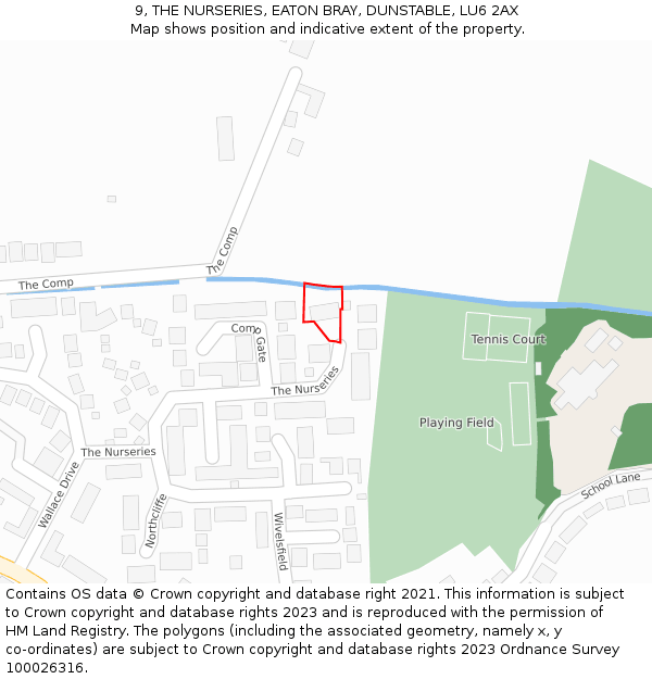 9, THE NURSERIES, EATON BRAY, DUNSTABLE, LU6 2AX: Location map and indicative extent of plot