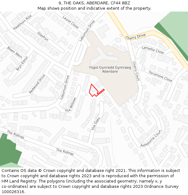 9, THE OAKS, ABERDARE, CF44 8BZ: Location map and indicative extent of plot