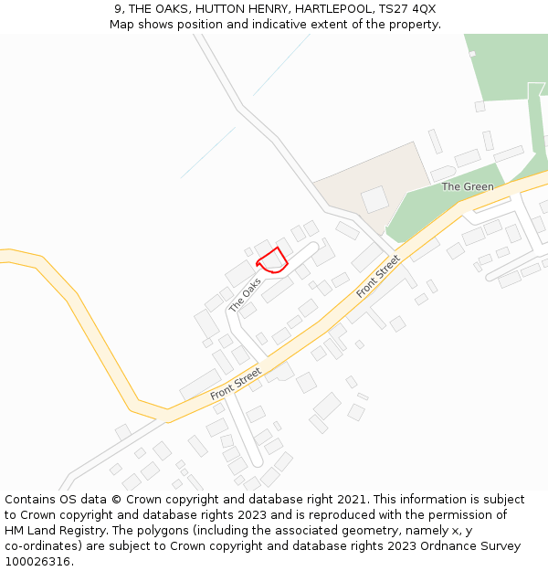 9, THE OAKS, HUTTON HENRY, HARTLEPOOL, TS27 4QX: Location map and indicative extent of plot