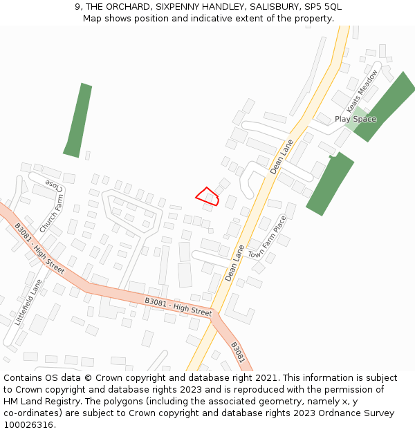 9, THE ORCHARD, SIXPENNY HANDLEY, SALISBURY, SP5 5QL: Location map and indicative extent of plot