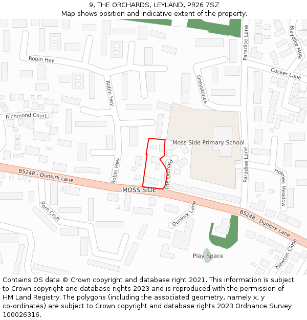 9, THE ORCHARDS, LEYLAND, PR26 7SZ: Location map and indicative extent of plot